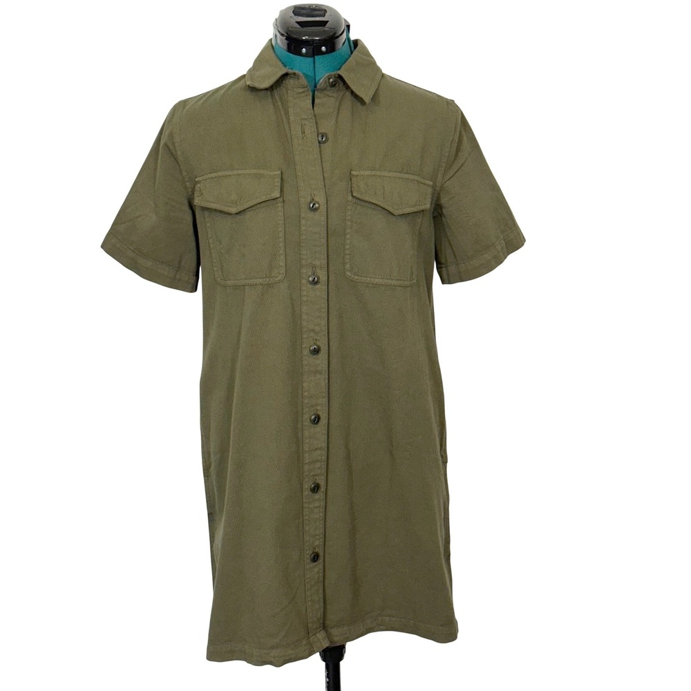 Madewell Oversized Mini Shirt Dress‎ Utility Short Sleeve XS Olive Green NS225